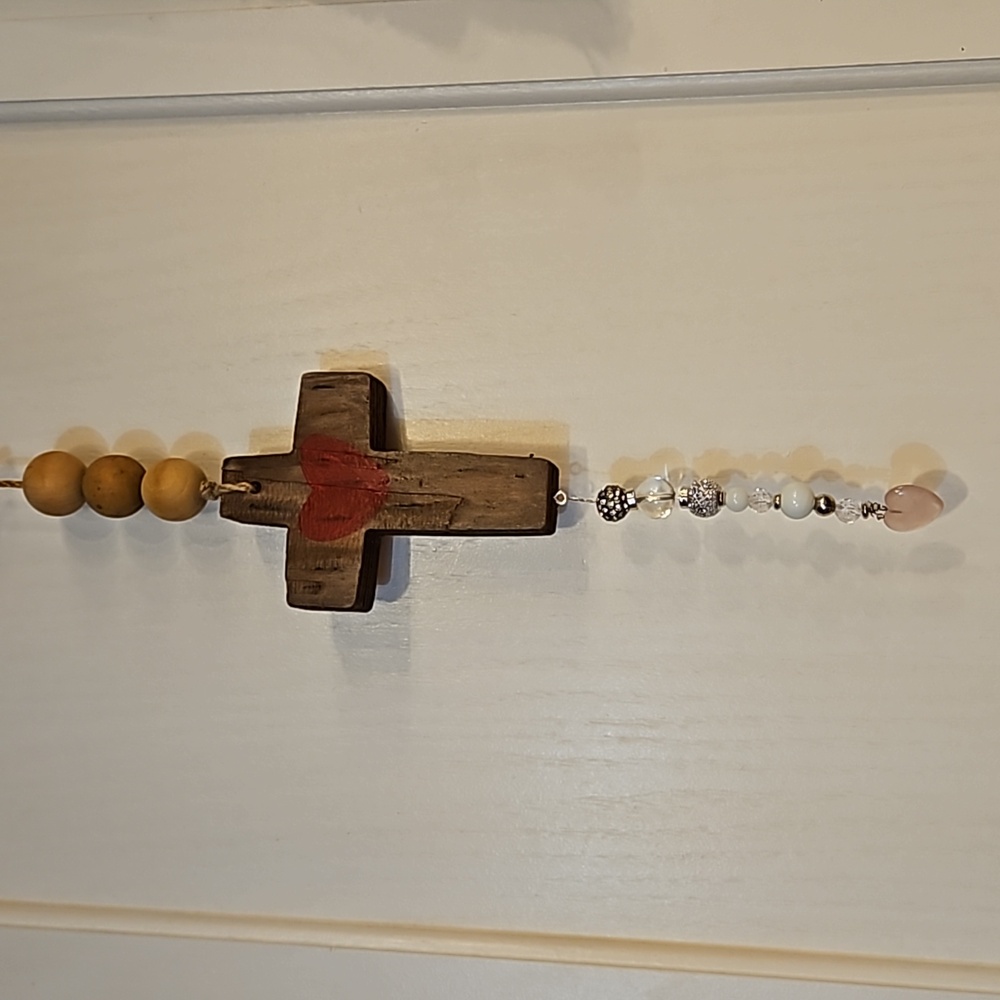 Hand painted wooden cross suncatcher